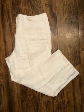 WHBM White Straight Crop Linen Ankle Pants